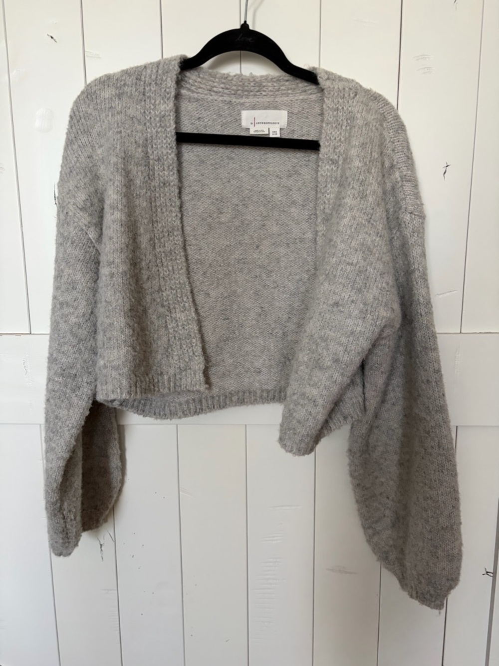 Anthropologie Light Gray Open-Front Cropped Knit Cardigan